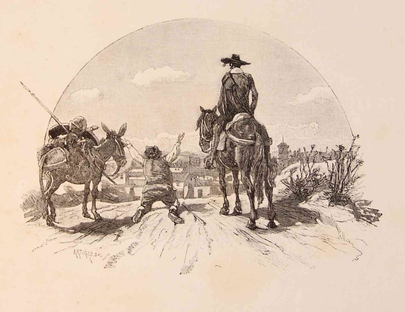 an illustration from a book showing two cowboys on horses