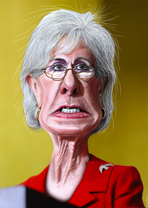 a painting of an older woman with white hair and glasses