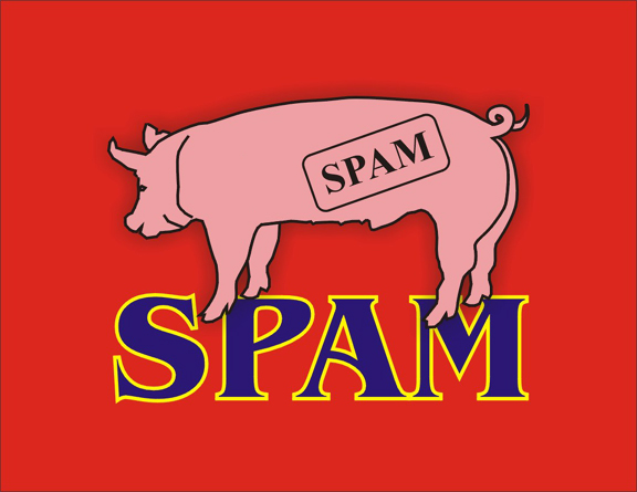 a cartoon style graphic of a pig with spam written on it