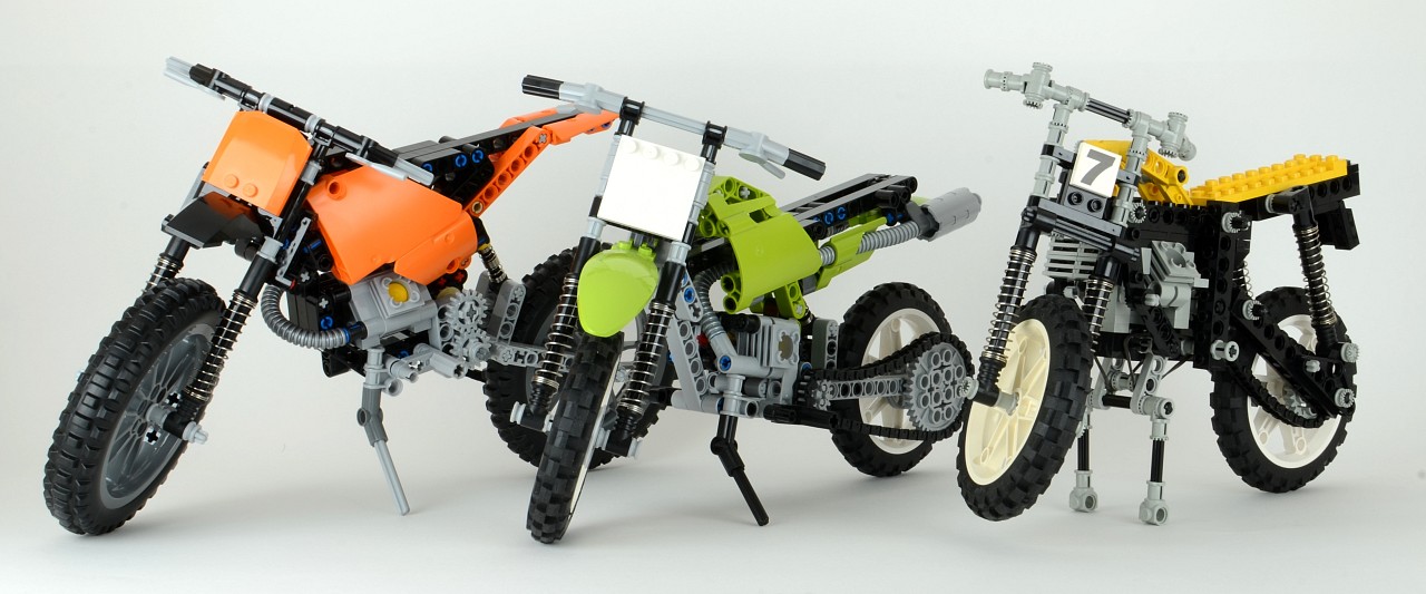 two models of motorcycles made out of legos