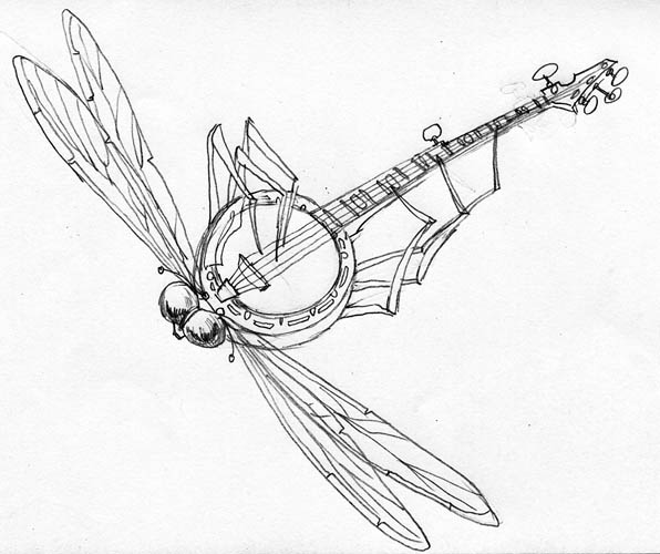 a drawing of a dragonfly from the bottom up