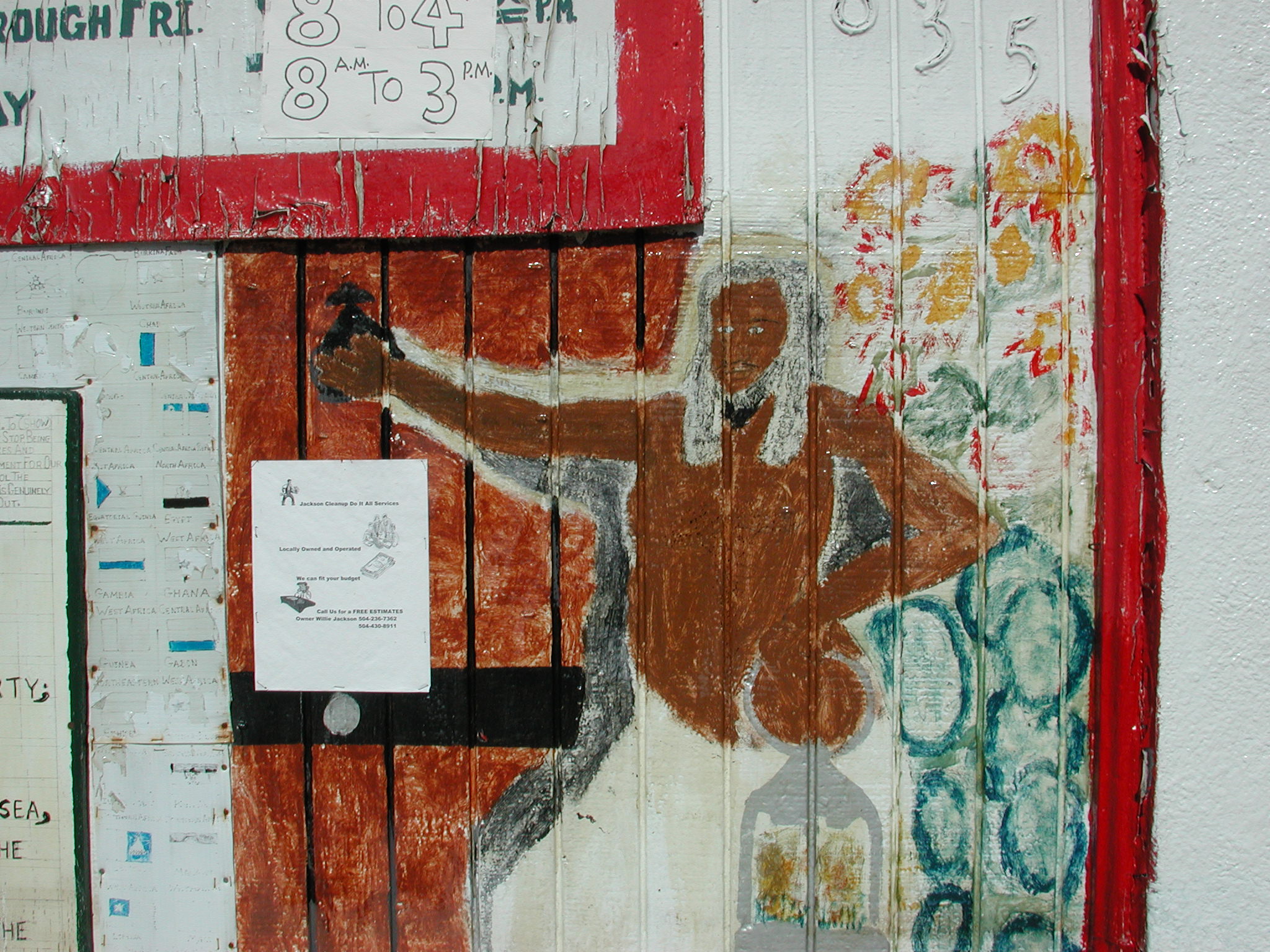 painting depicting the outline of a man on a building