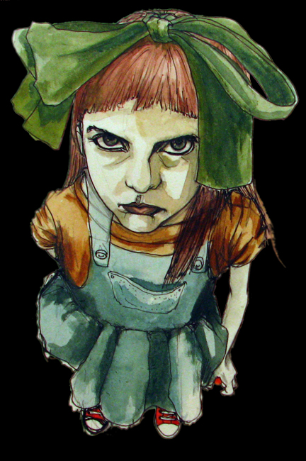 a painting with the image of a little girl wearing green head band