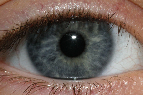a closeup of an eye with black markings