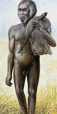 a reconstruction of a man holding a hawk and a dead animal