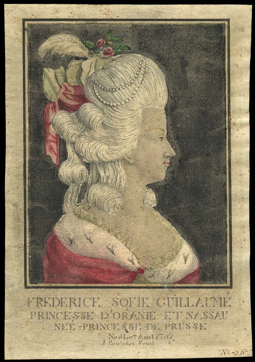 an antique engraving of a woman in a tiara