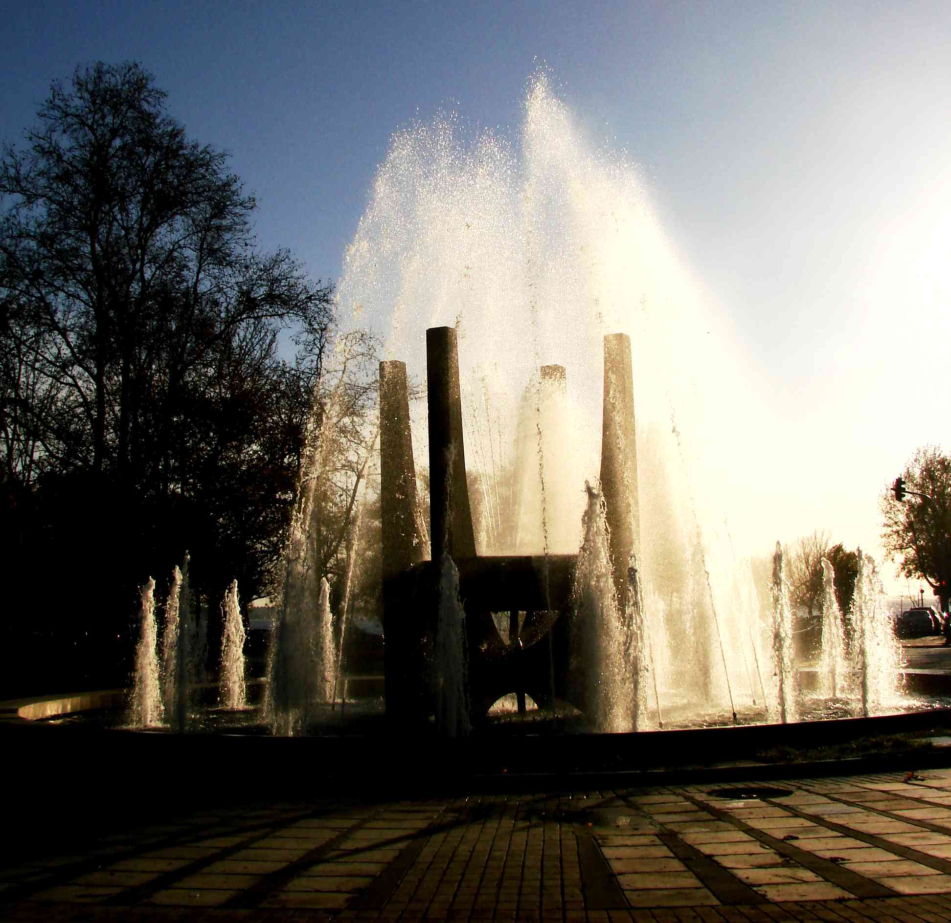 the water spouts from the fountain outside