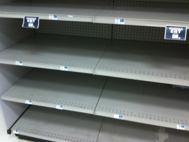 an empty shelf of a store with price tags