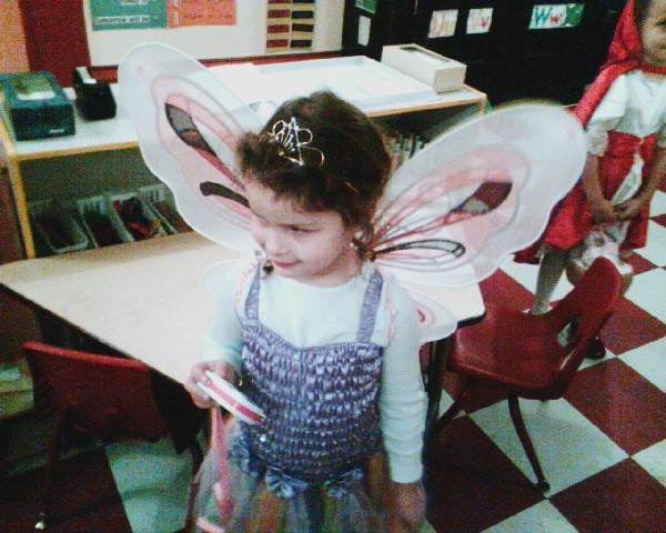 a  wearing a fairy costume and a tiara