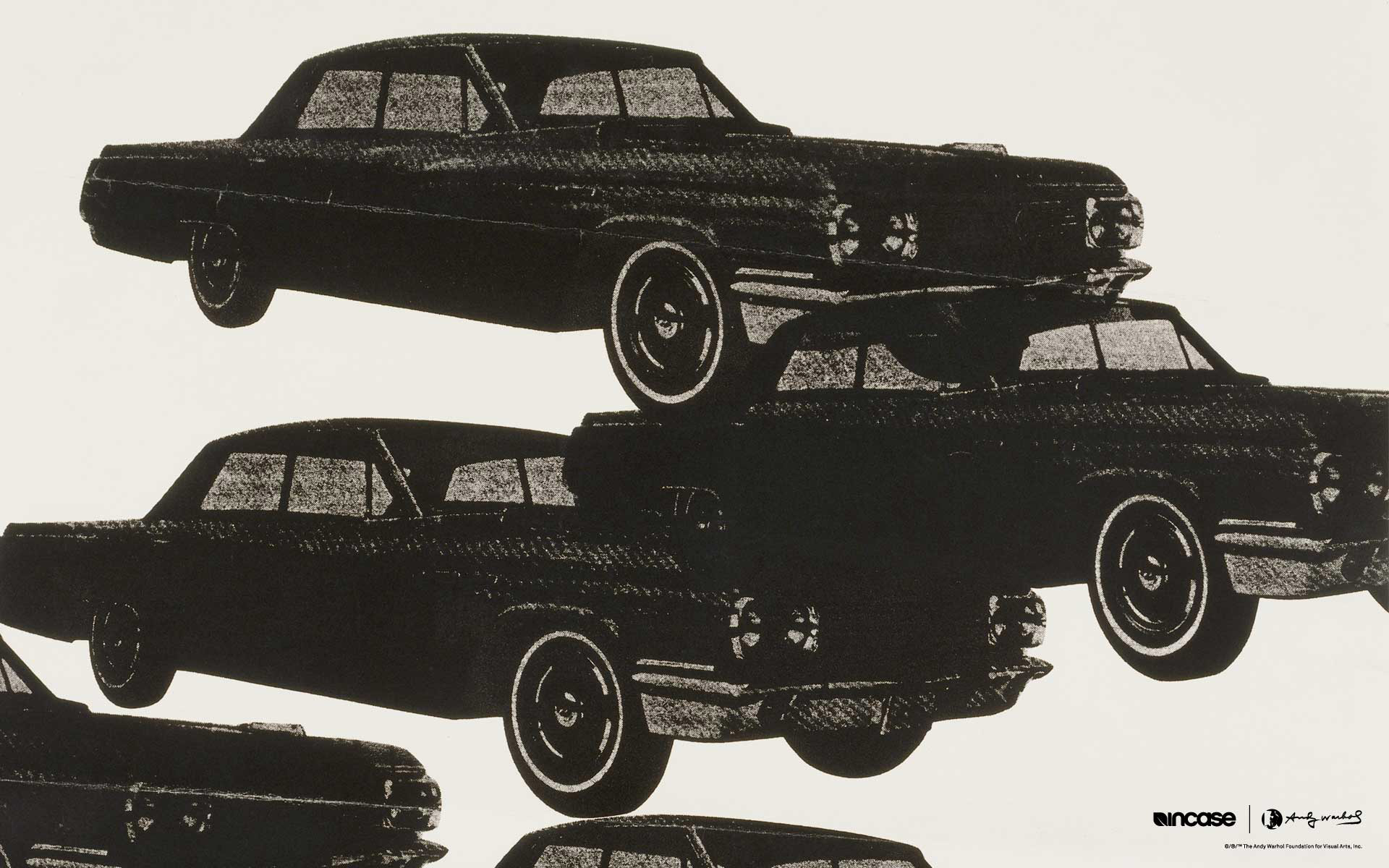 a poster with three classic cars in black and white
