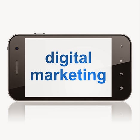 the words digital marketing are displayed on a cell phone screen