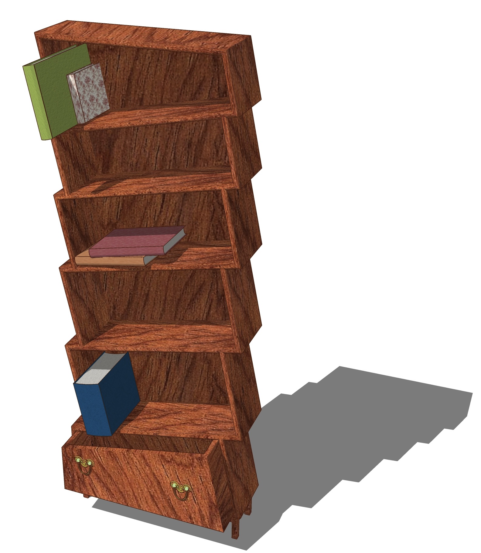 a 3d image of a bookcase and a book