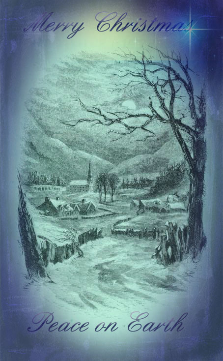 a drawing of a snowy country scene