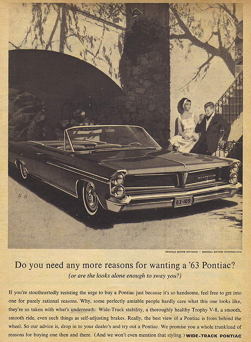 an old car advertit for the pontiac z - 7, showing two people in the back