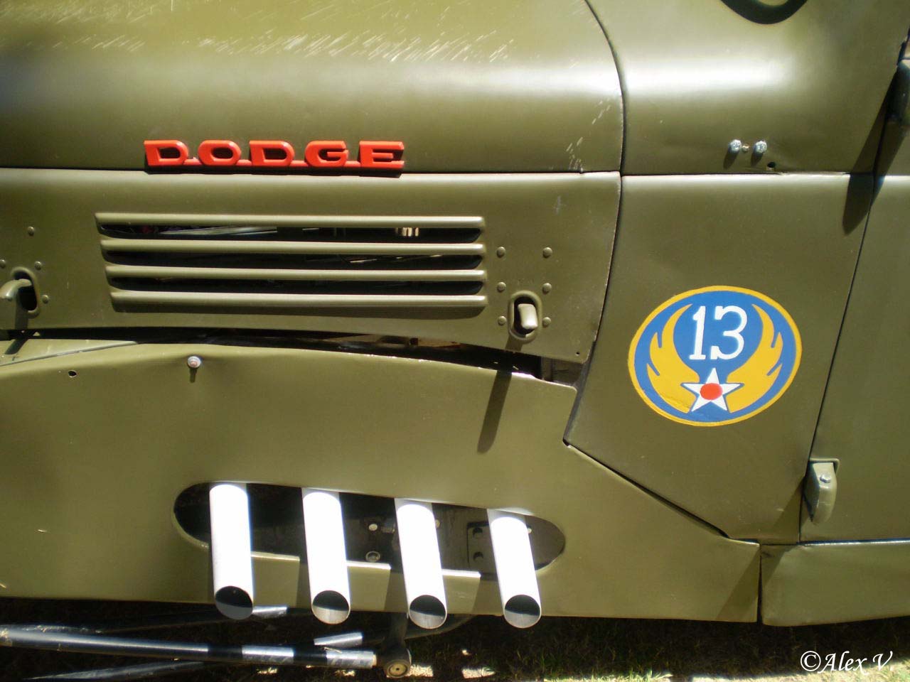 an army truck emblem is displayed on the side