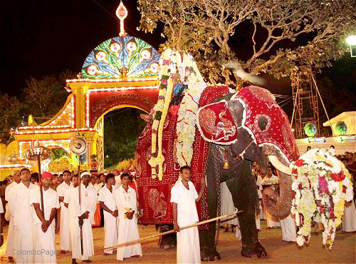 a large elephant with people and others behind it