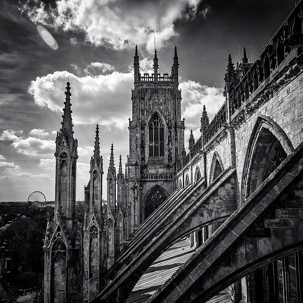 an old black and white po of cathedrals