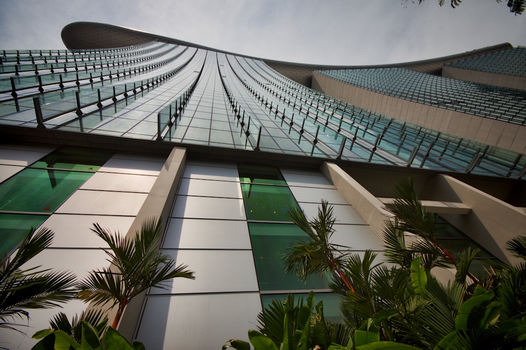 an abstract looking glass and steel building