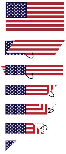 a series of four american flags that are all hanging in different positions