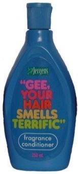 there is a bottle of gel that says, get your hair smells terciful