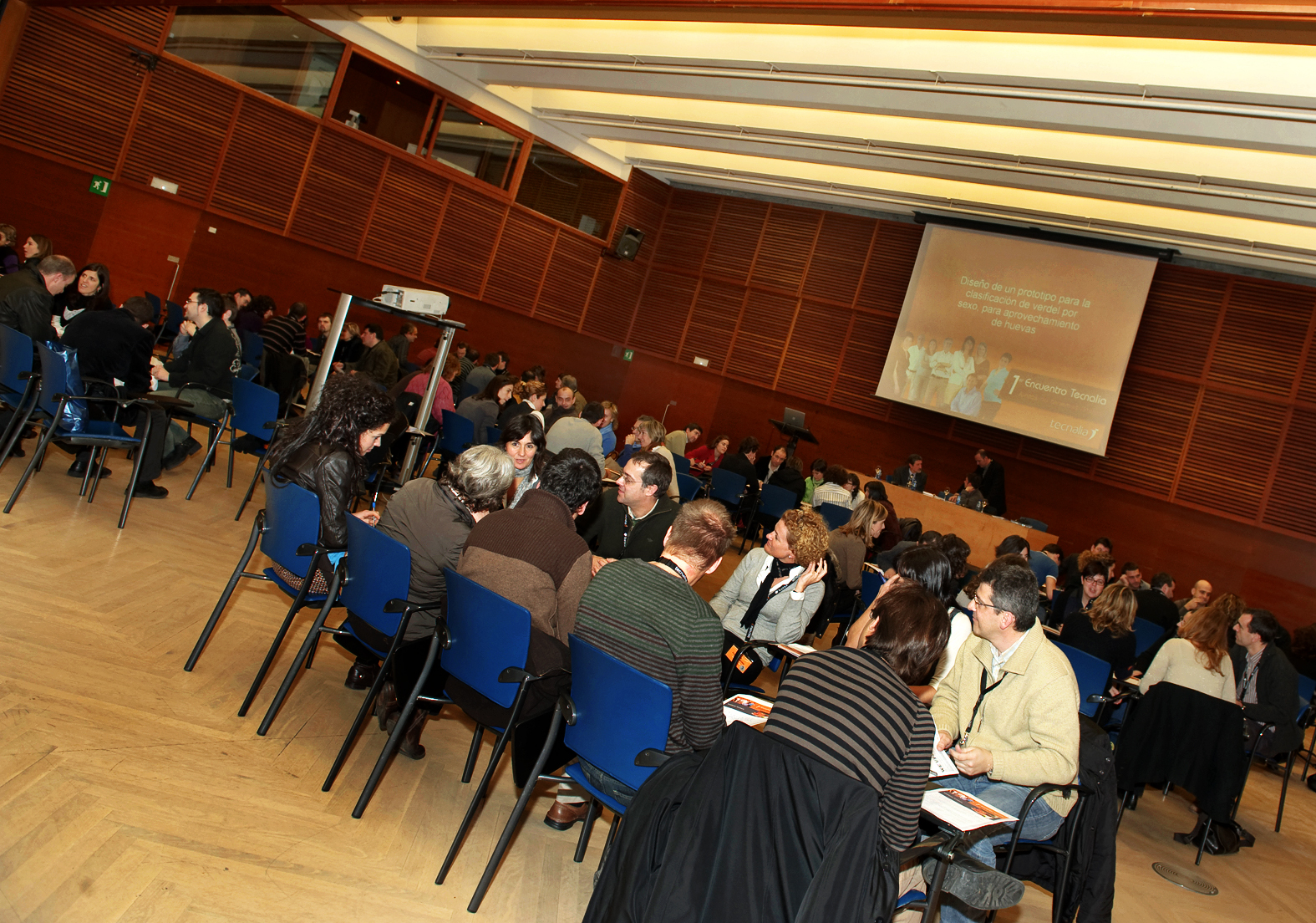 people sit in rows at chairs watching a lecture