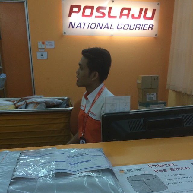 a man in an orange vest at a postlau national courier