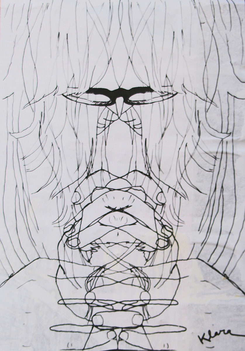 a drawing of a person with eyes wide open