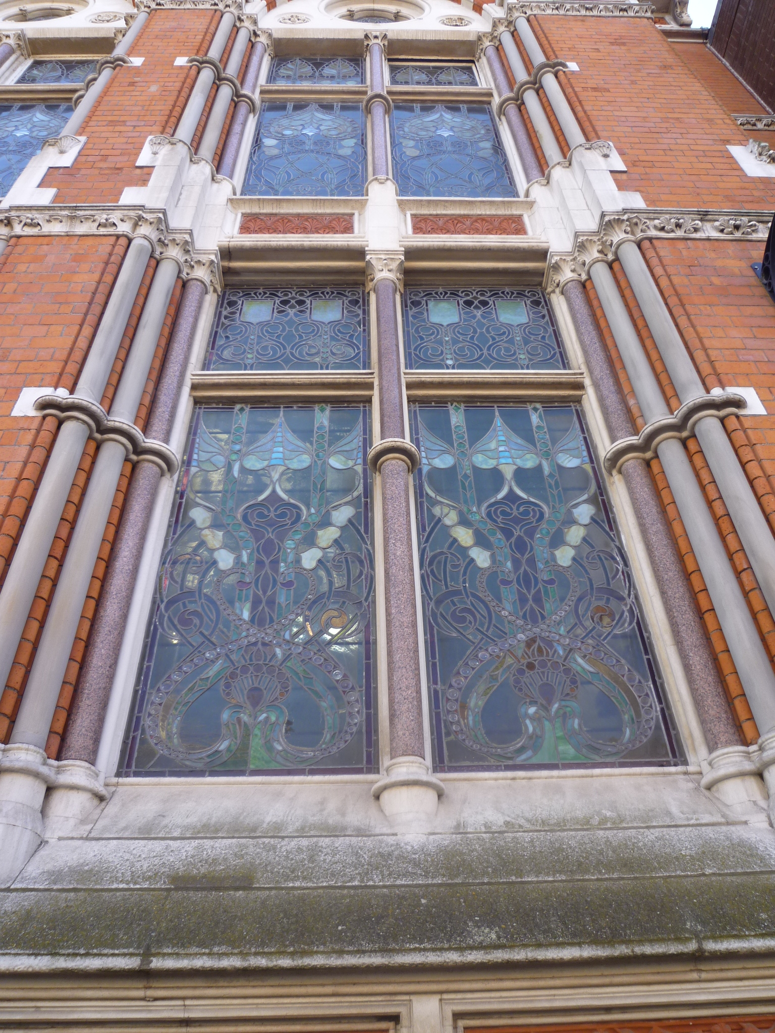 a building is adorned with stained glass windows