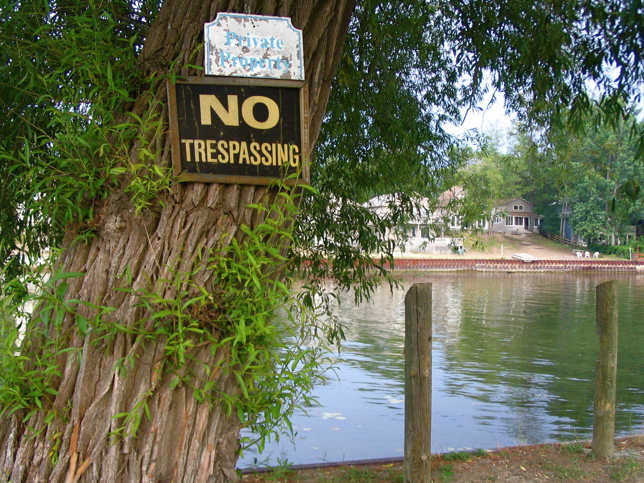 there is a no trespassing sign on a tree