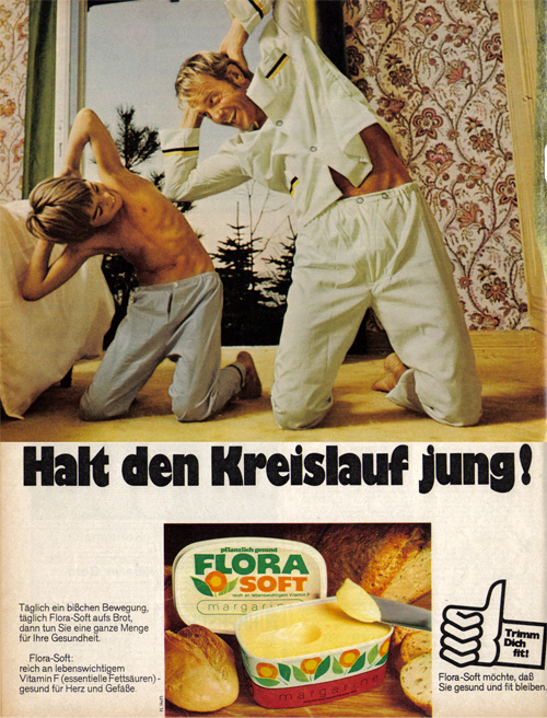 an advertit in german depicting men making er for cheese
