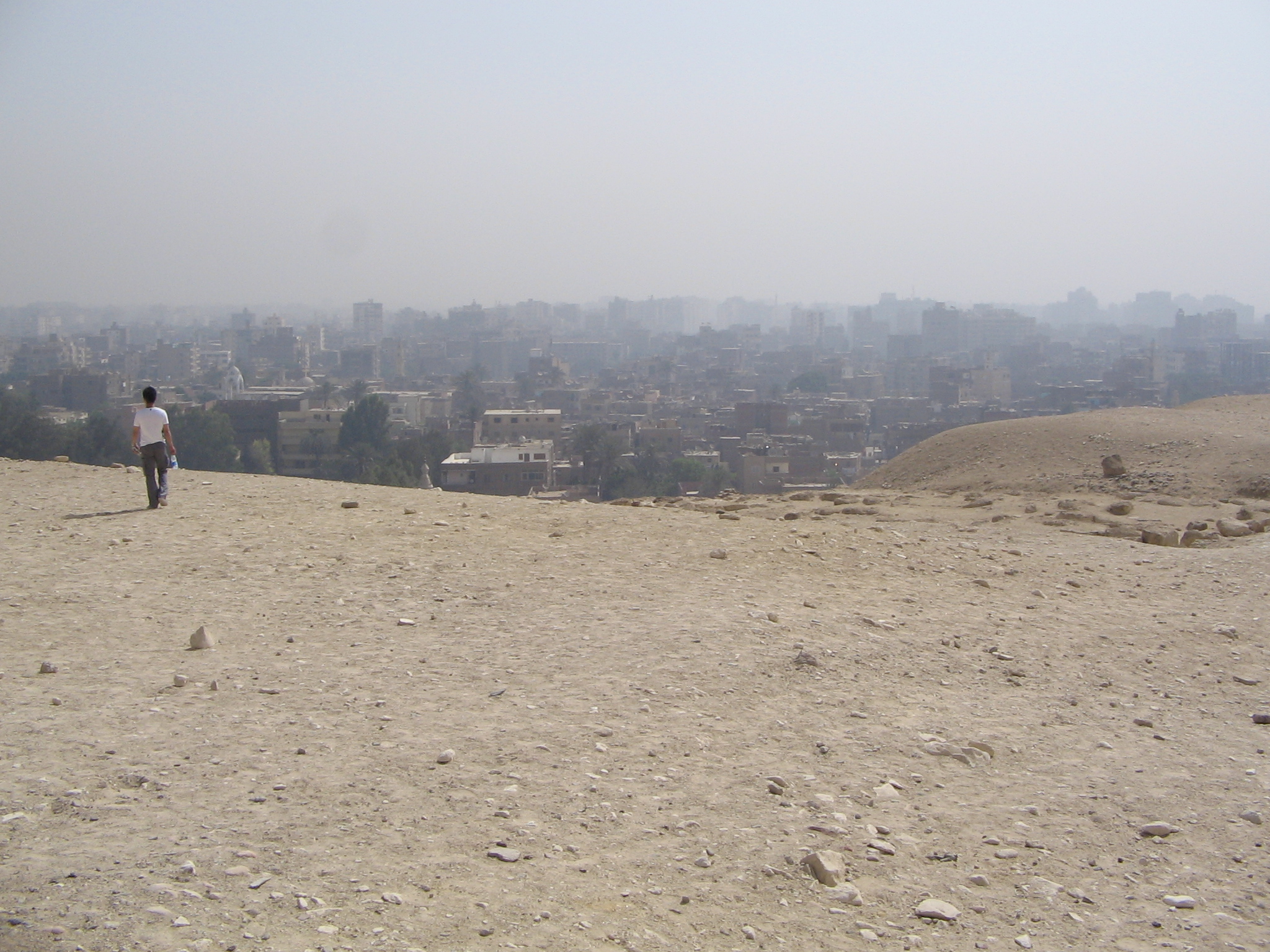 person on hill looking over city in distance