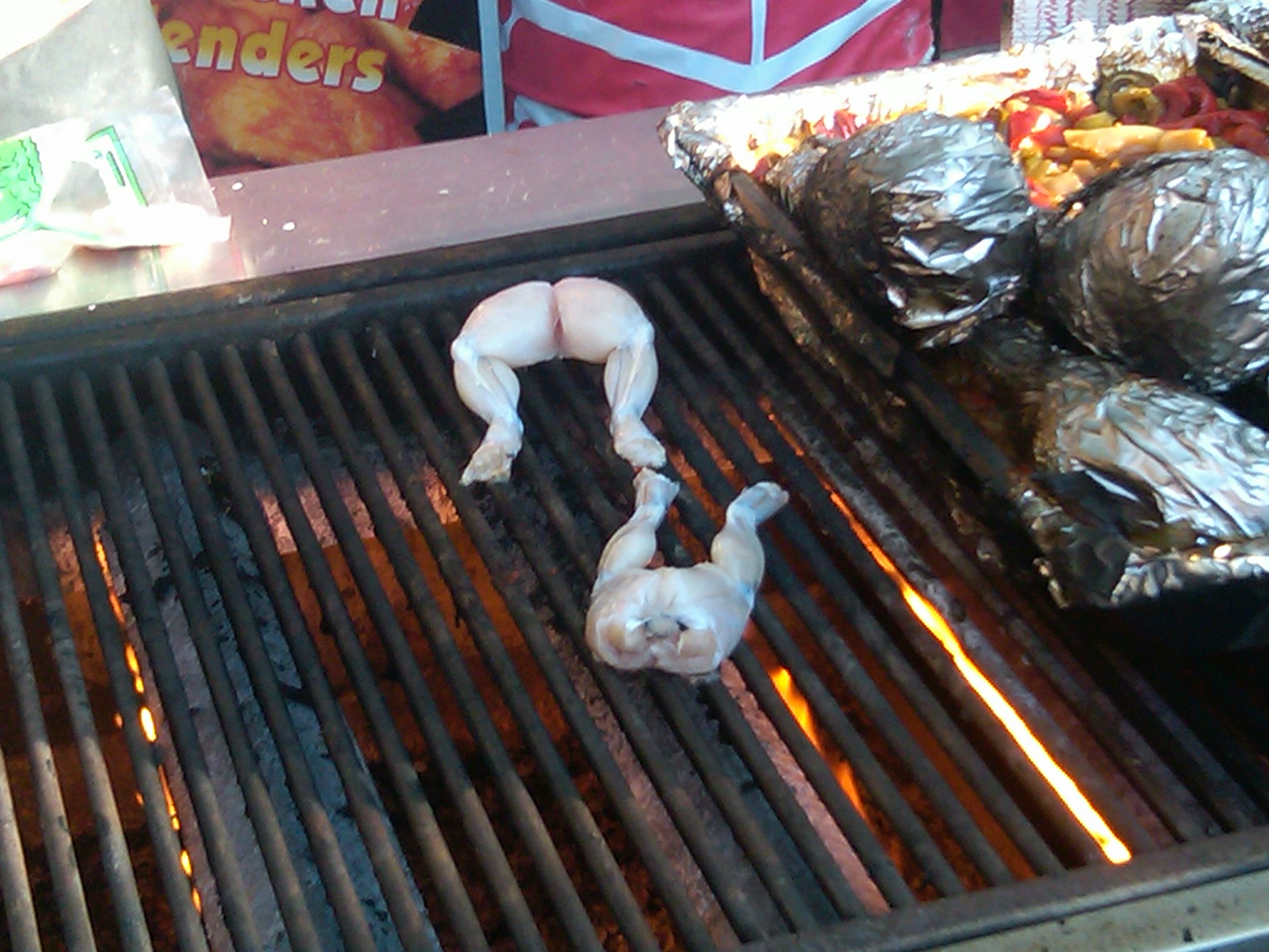 a  dog smothered in tinfoil on a grill