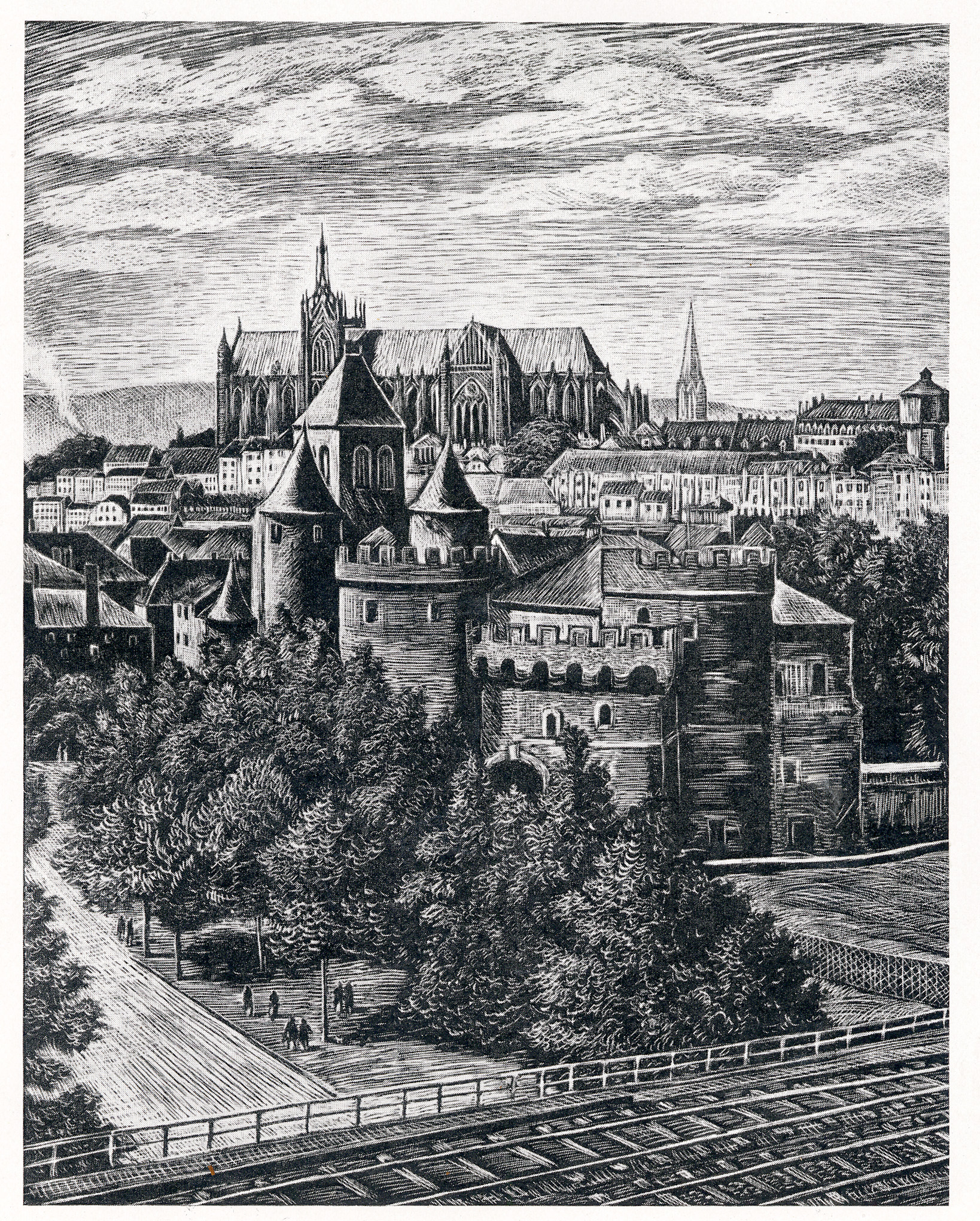 an engraving of edinburgh from the city walls