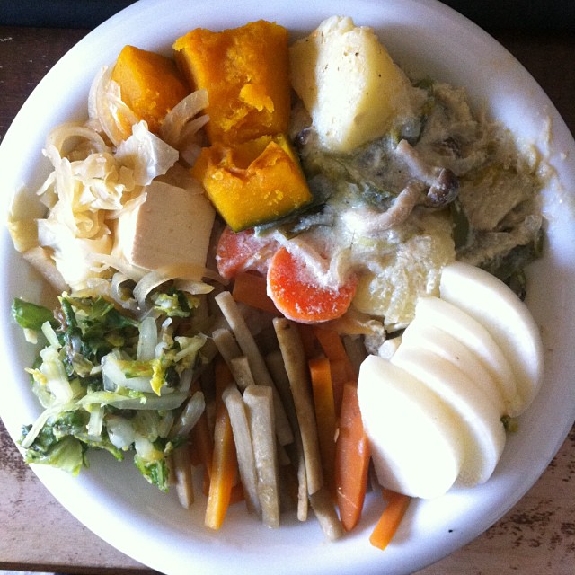 a plate full of assorted vegetables is shown on the table