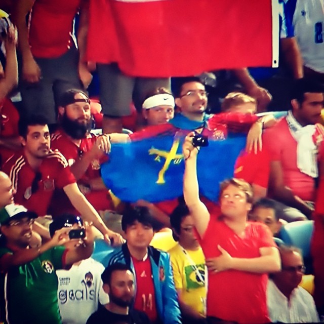 a group of people that are in a crowd with a flag