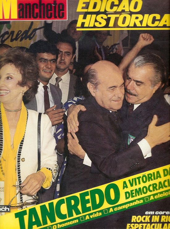 magazine cover with a group of people huddled together