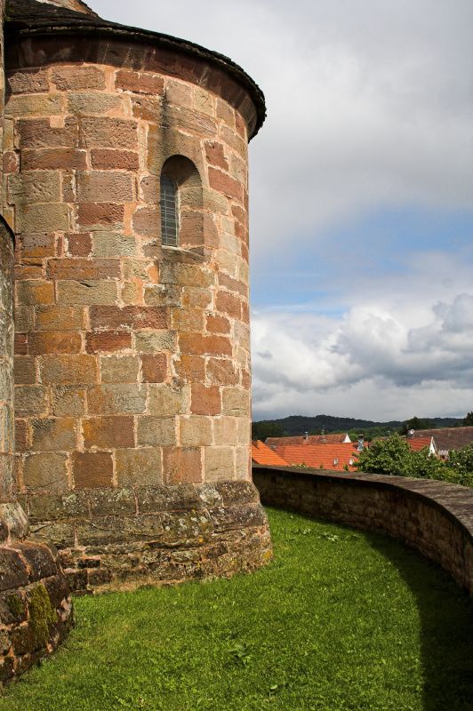 the corner of the tower looks out over the landscape