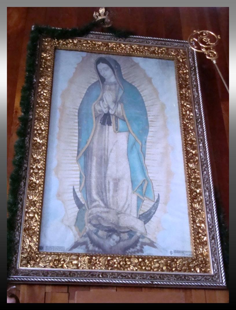 a framed image of the virgin mary in a gold frame