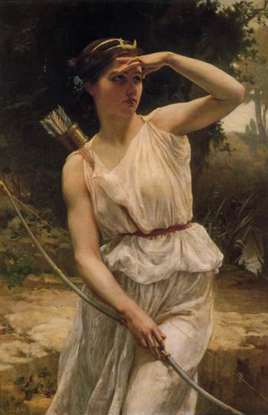 a woman with a bow and arrow
