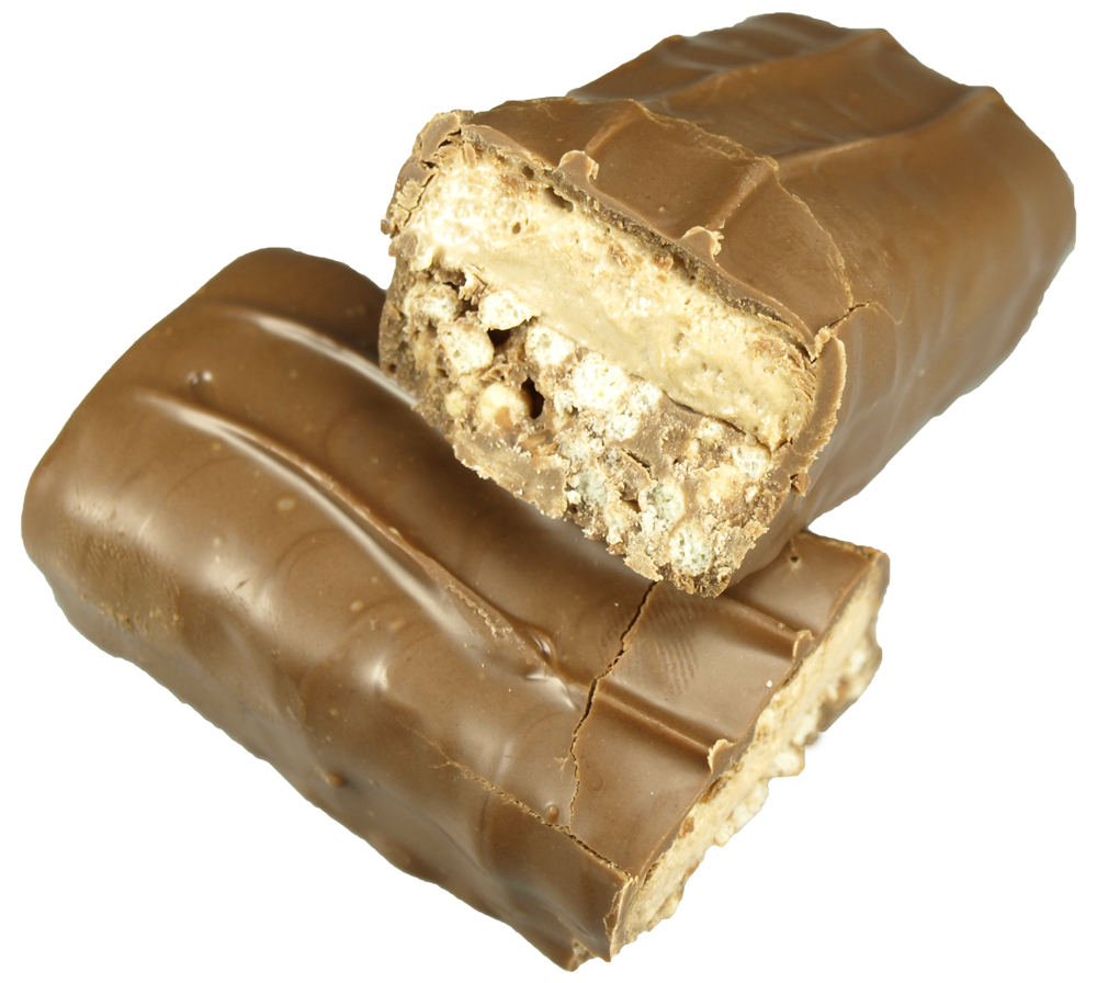 a close up of two chocolate covered bars