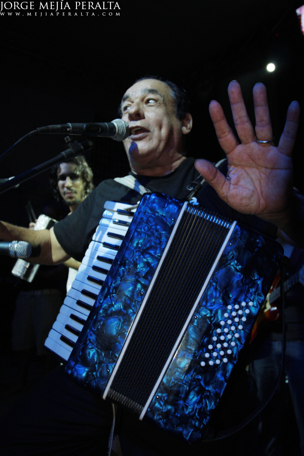 a man with an accordion stands on stage