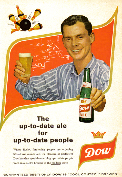 an ad featuring a man holding up a beer