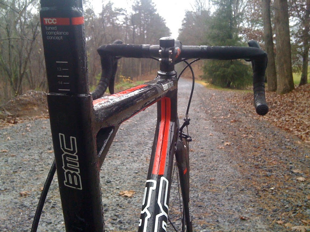 a close - up view of a road bicycle front fork