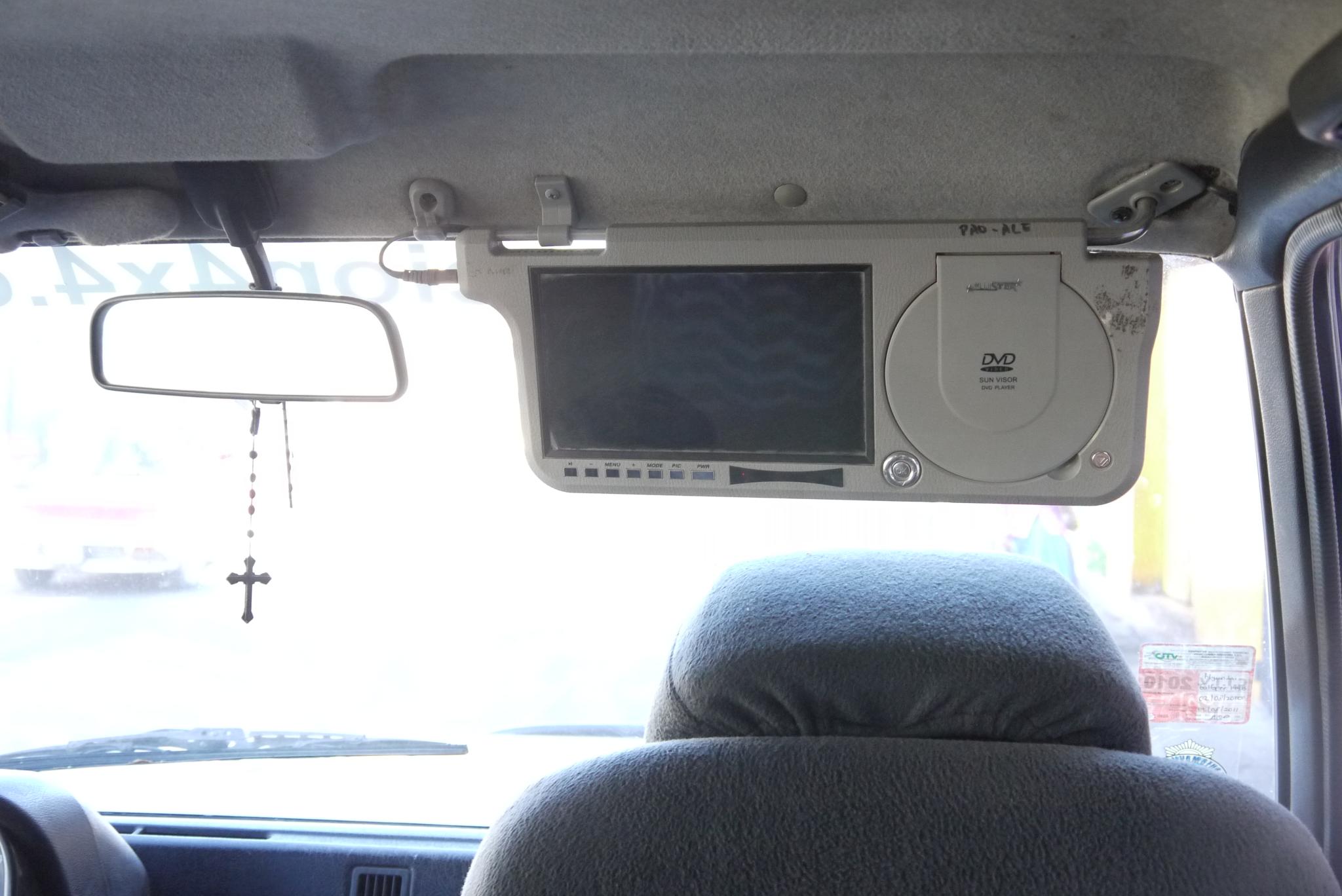 the interior view of a vehicle with the dash board mounted