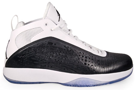 the nike air jordan 2 basketball shoe is white and black
