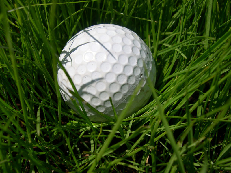 a golf ball is on the green grass