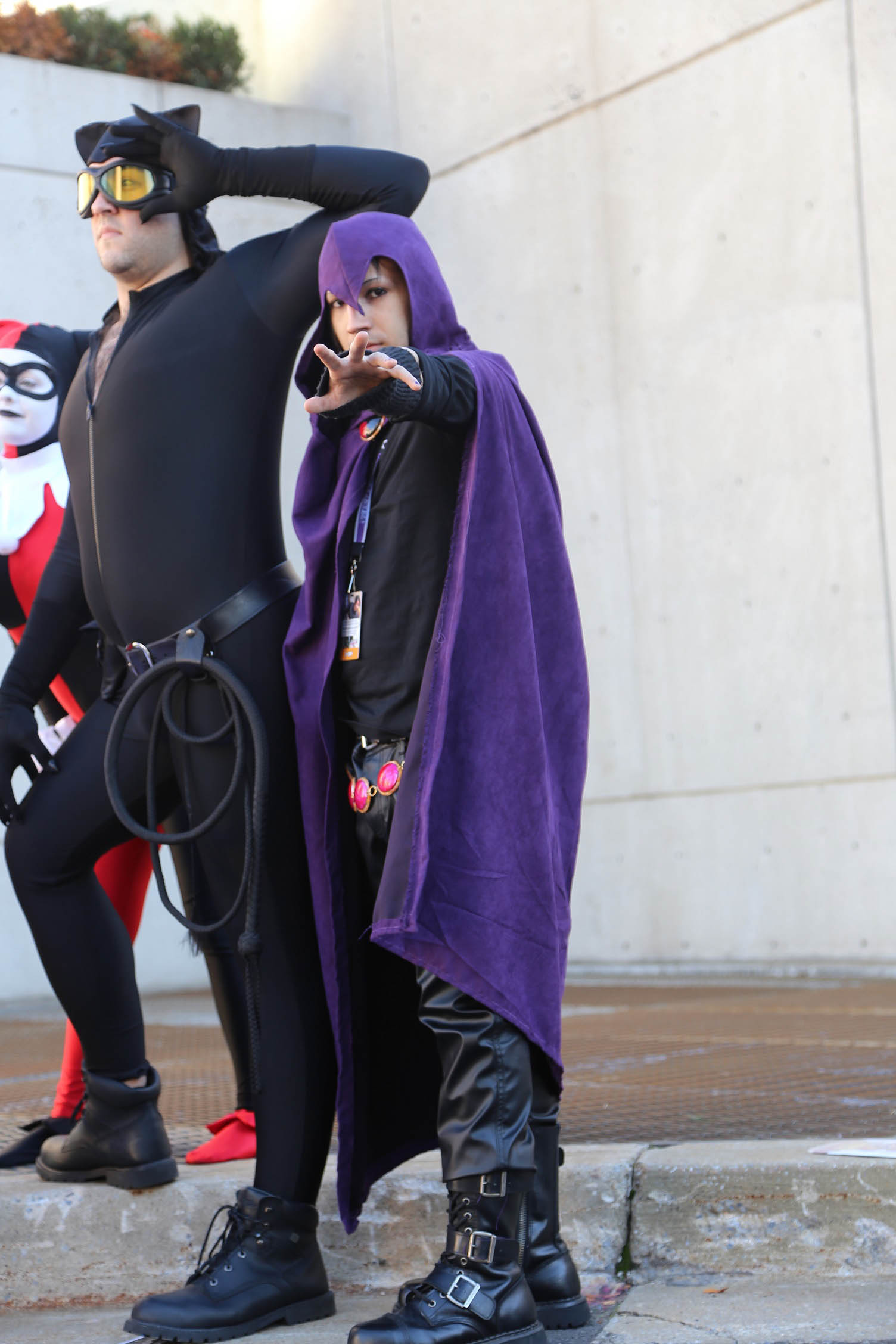 a man dressed up in a bat and cat suit