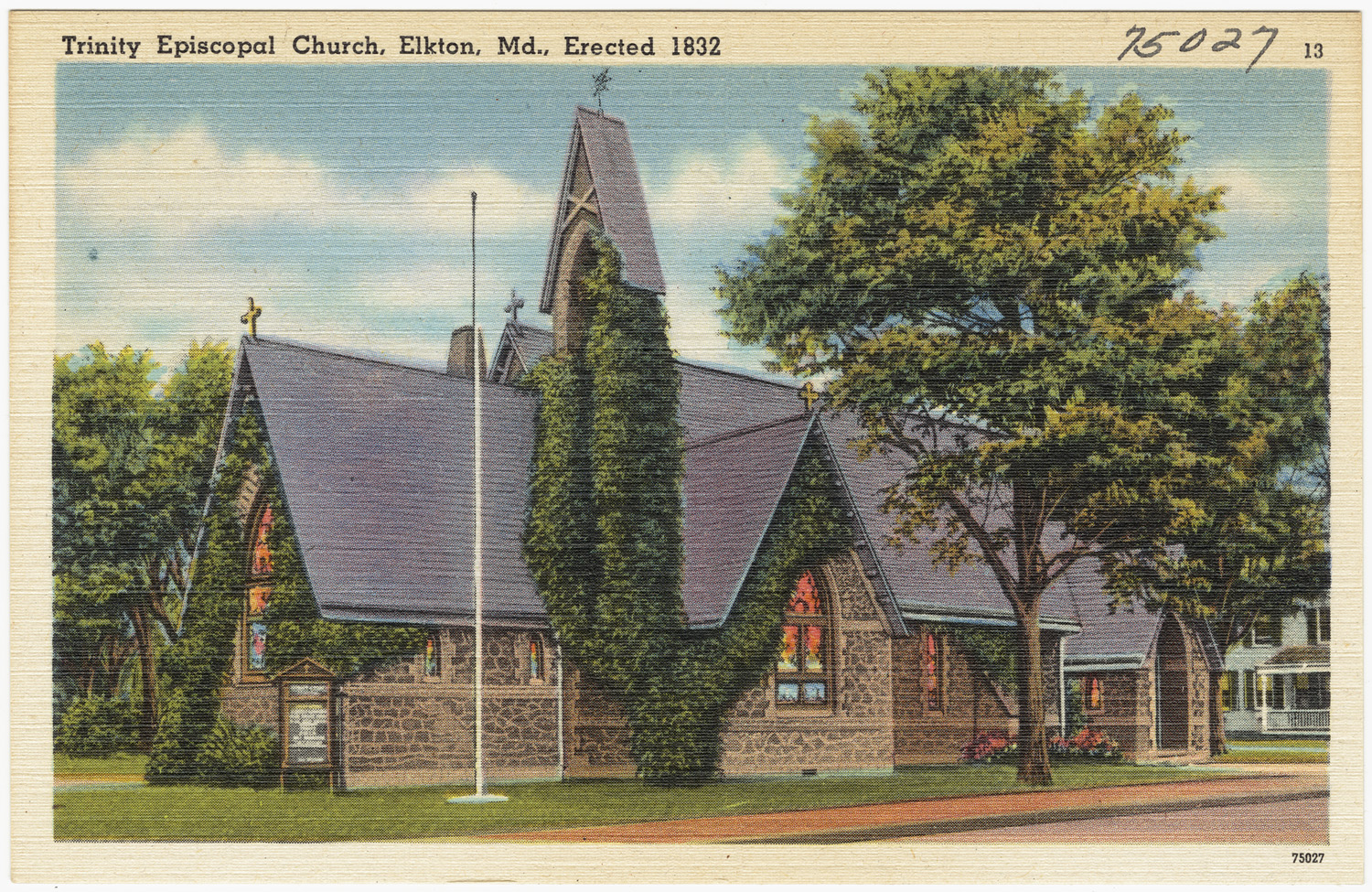 a postcard showing a very old church