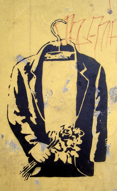 a spray painted image of a person wearing an apron