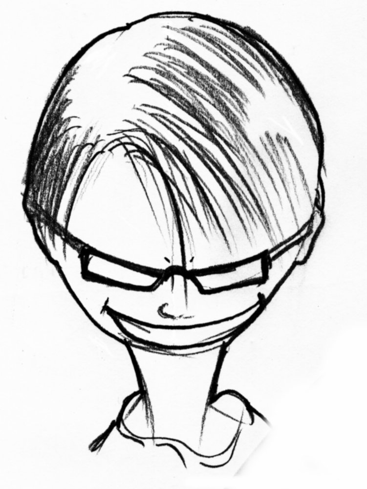 a cartoon drawing of a person with glasses